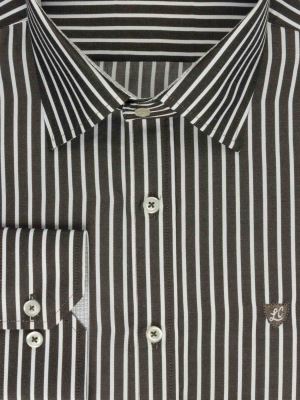 پیراهن آستین بلند طوسی تیره راه راه ال سی من 66