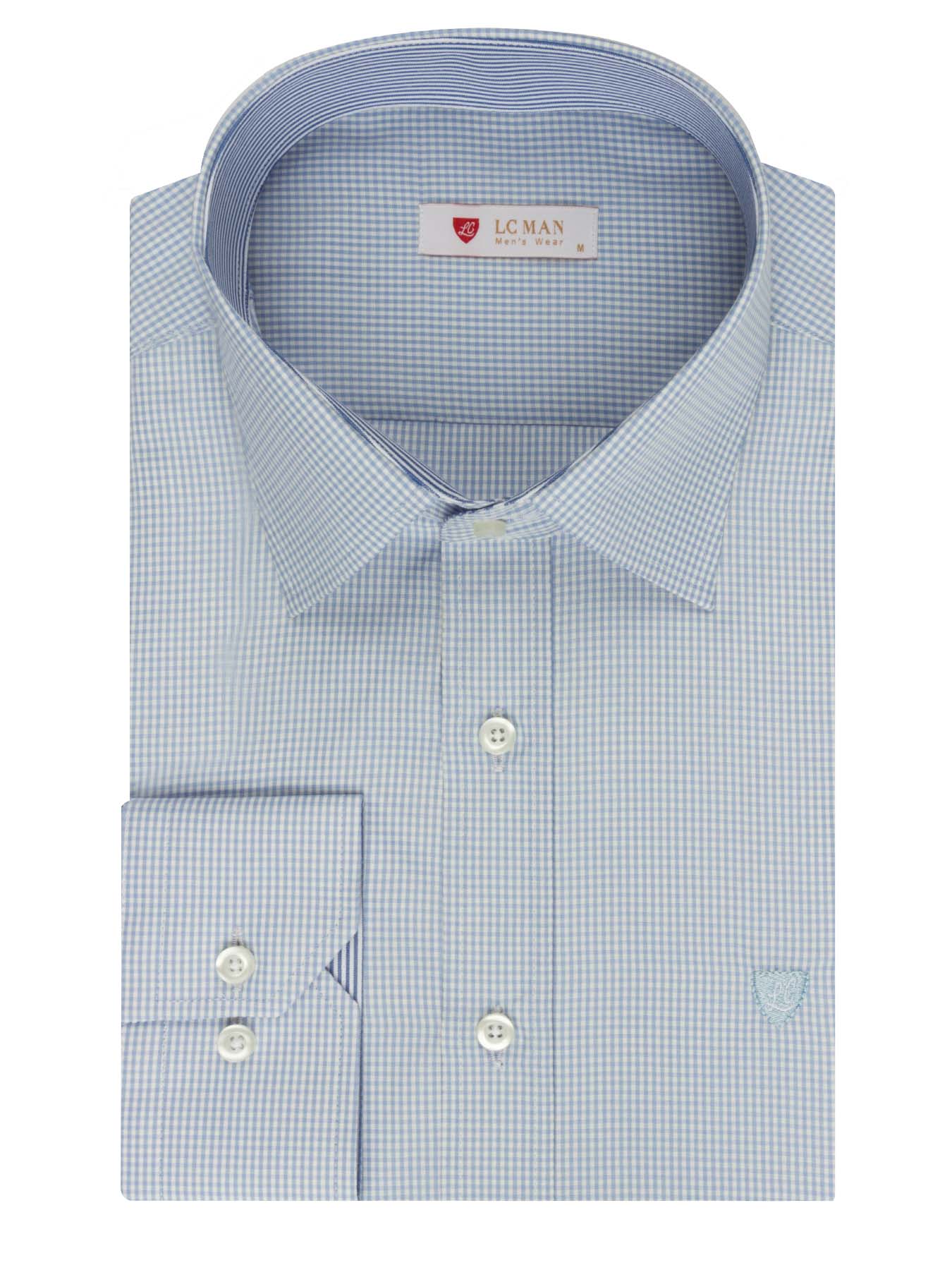 پیراهن آبی آستین بلند چهارخانه ال سی من 77