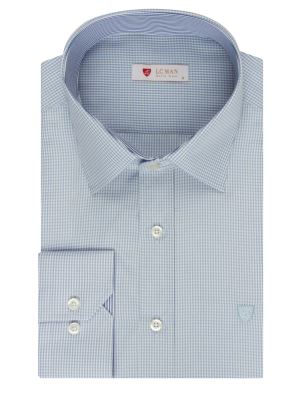 پیراهن آبی آستین بلند چهارخانه ال سی من 77