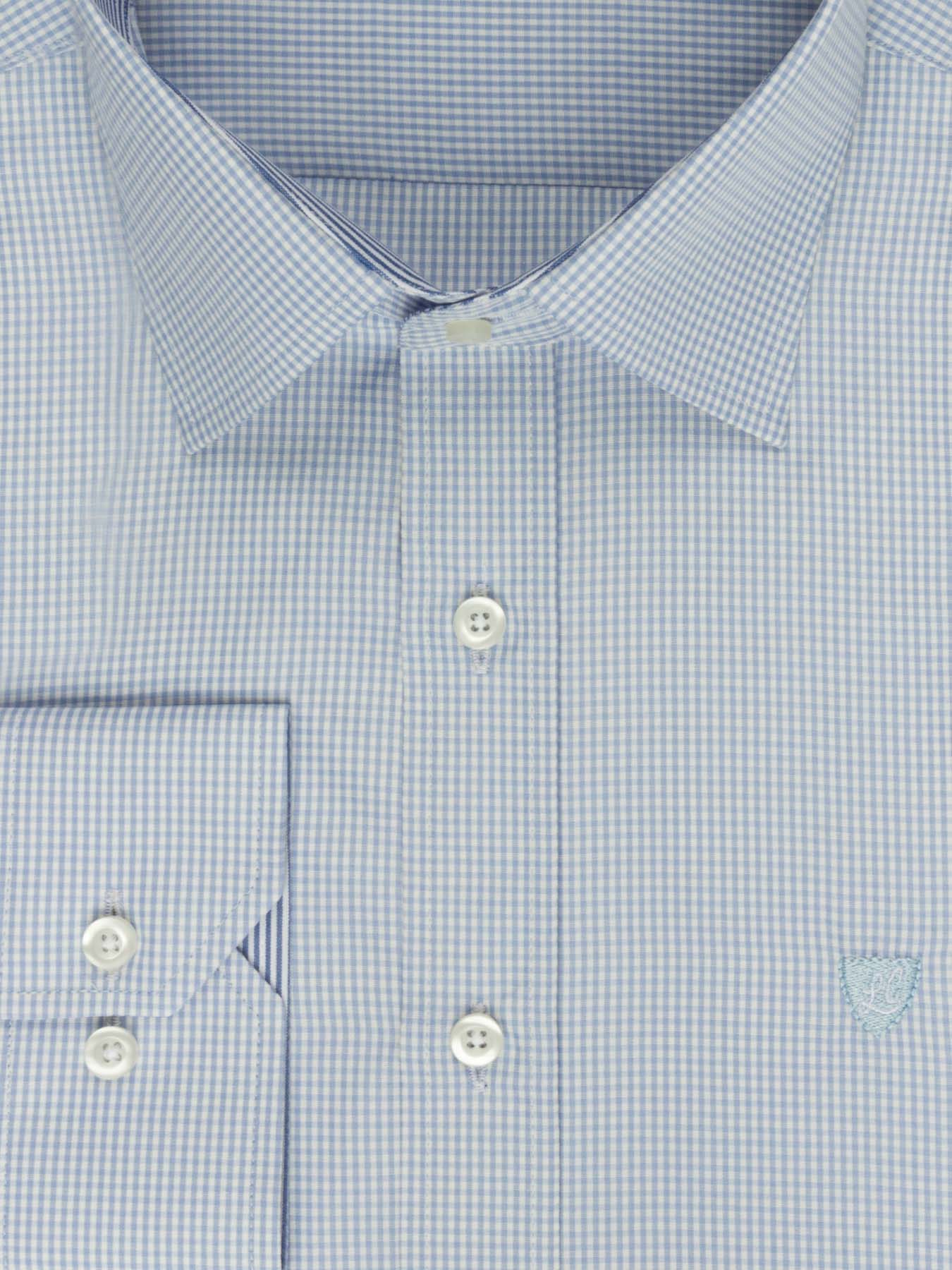 پیراهن آبی آستین بلند چهارخانه ال سی من 77