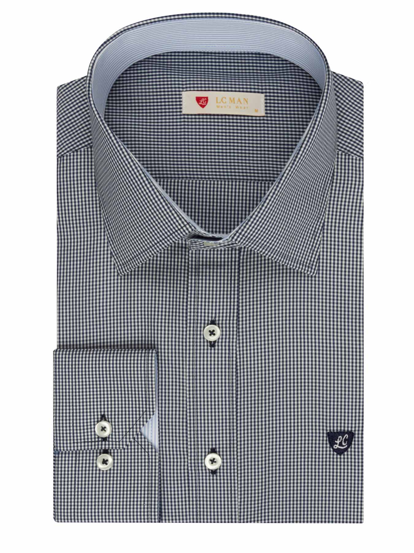 پیراهن آستین بلند چهارخانه ریز سرمه ای ال سی من 76