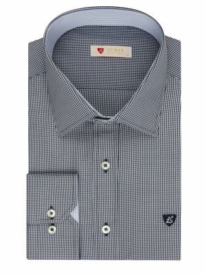 پیراهن آستین بلند چهارخانه ریز سرمه ای ال سی من 76