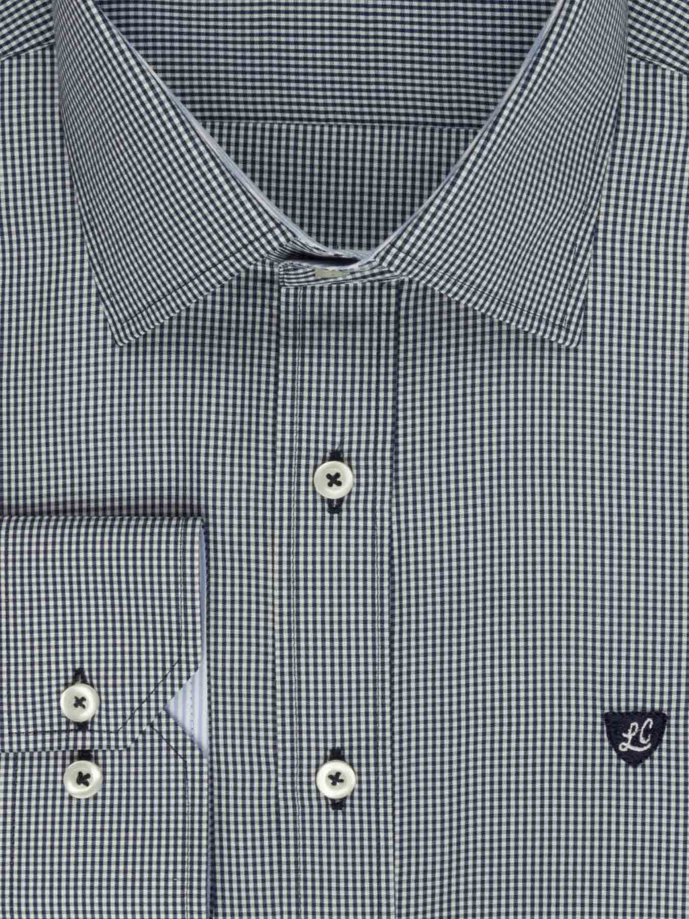 پیراهن آستین بلند چهارخانه ریز سرمه ای ال سی من 76