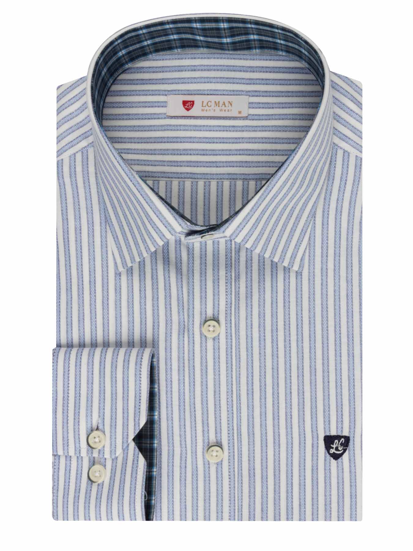 پیراهن آستین بلند آبی راه راه ال سی من 66