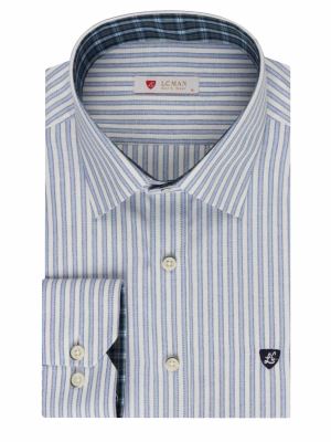 پیراهن آستین بلند آبی راه راه ال سی من 66