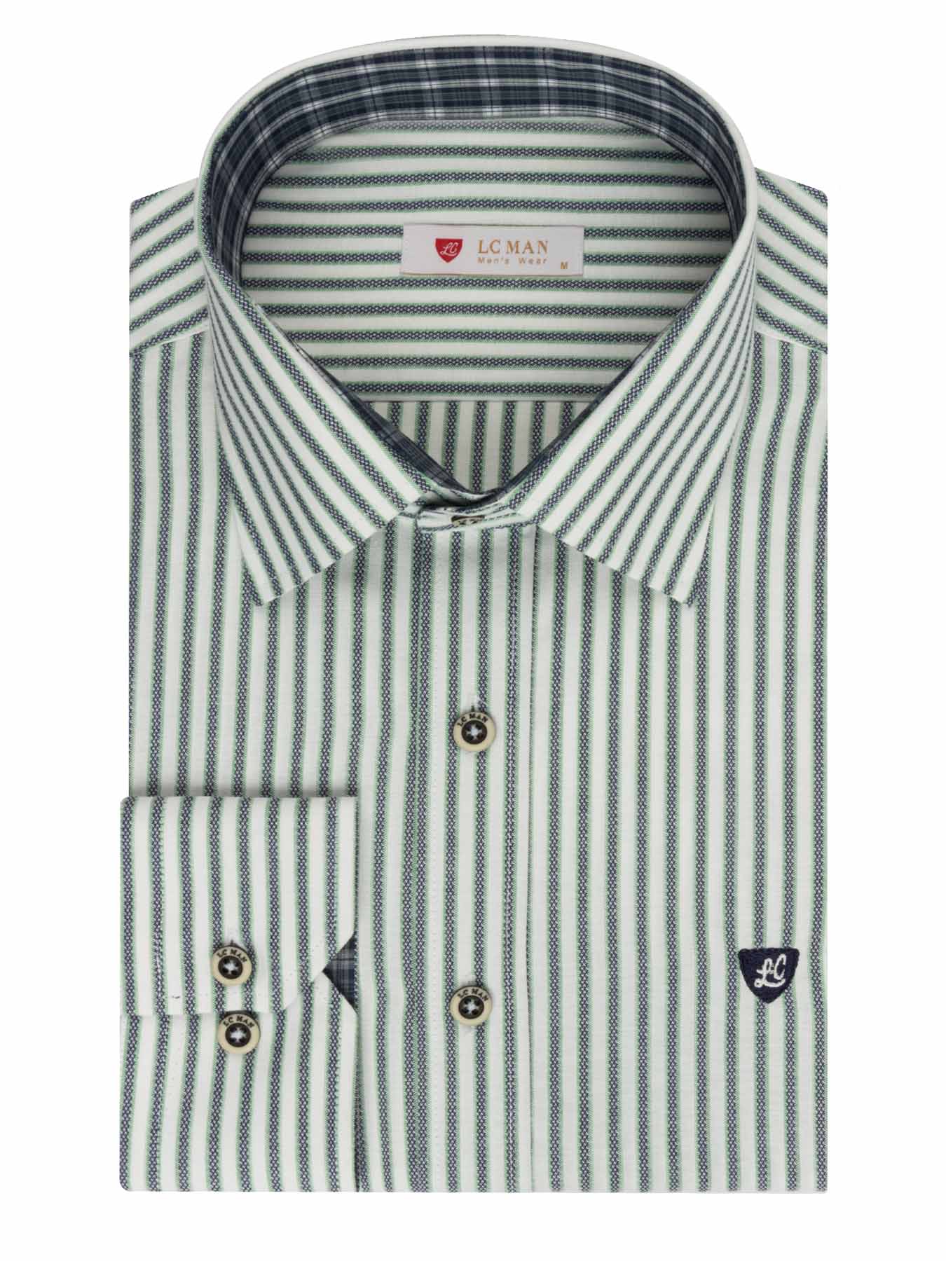 پیراهن آستین بلند راه راه سبز ال سی من 66