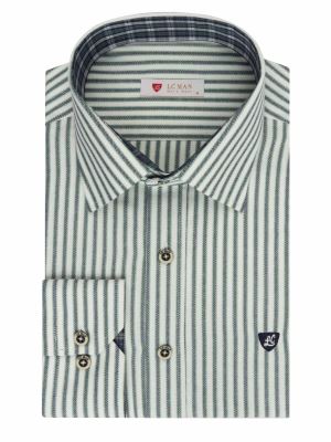 پیراهن آستین بلند راه راه سبز ال سی من 66