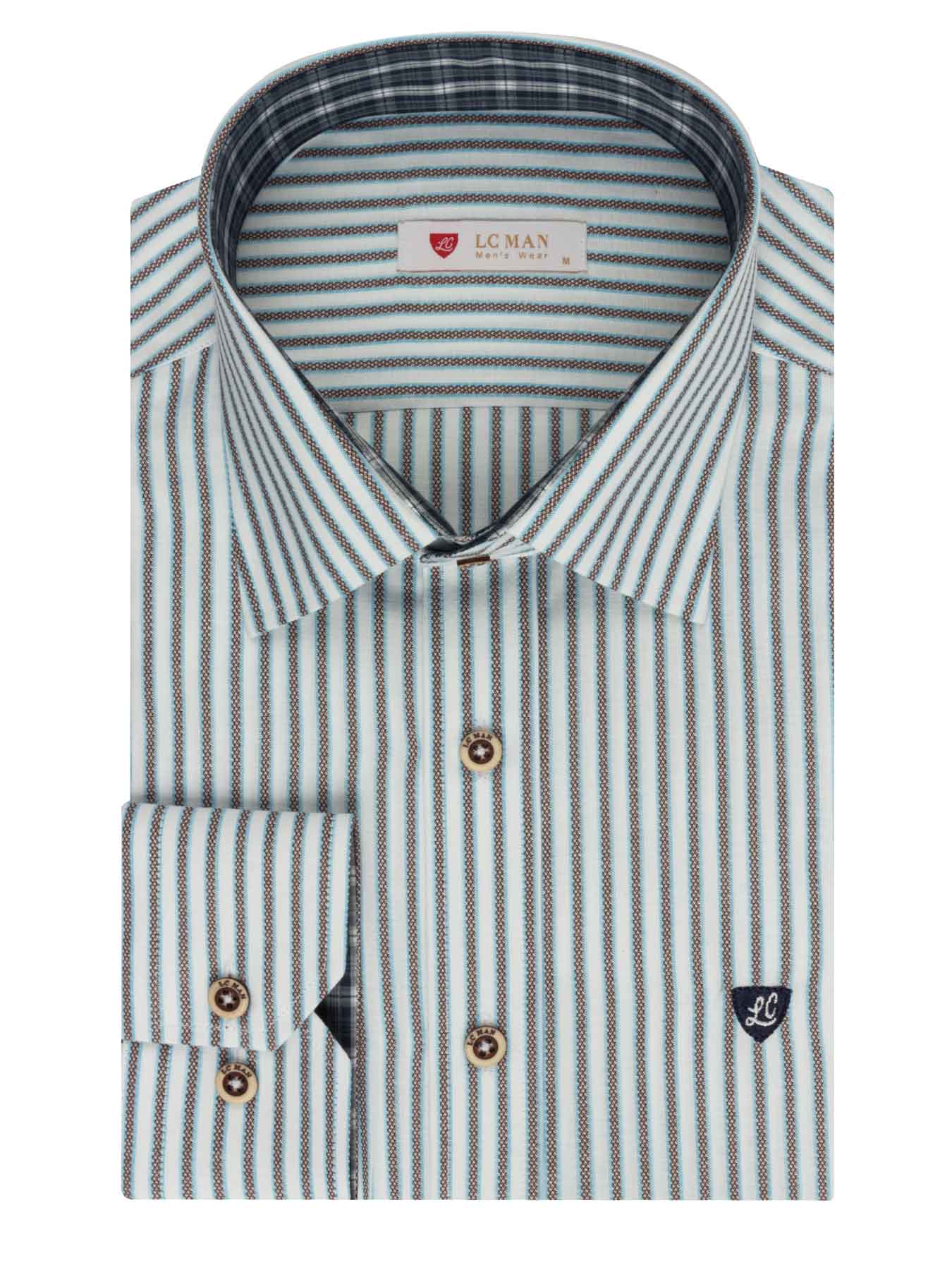 پیراهن آستین بلند قهوه ایی راه راه ال سی من 66