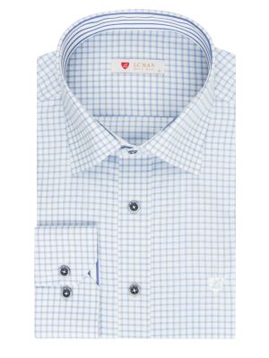 پیراهن آستین بلند چهارخانه آبی ال سی من 78