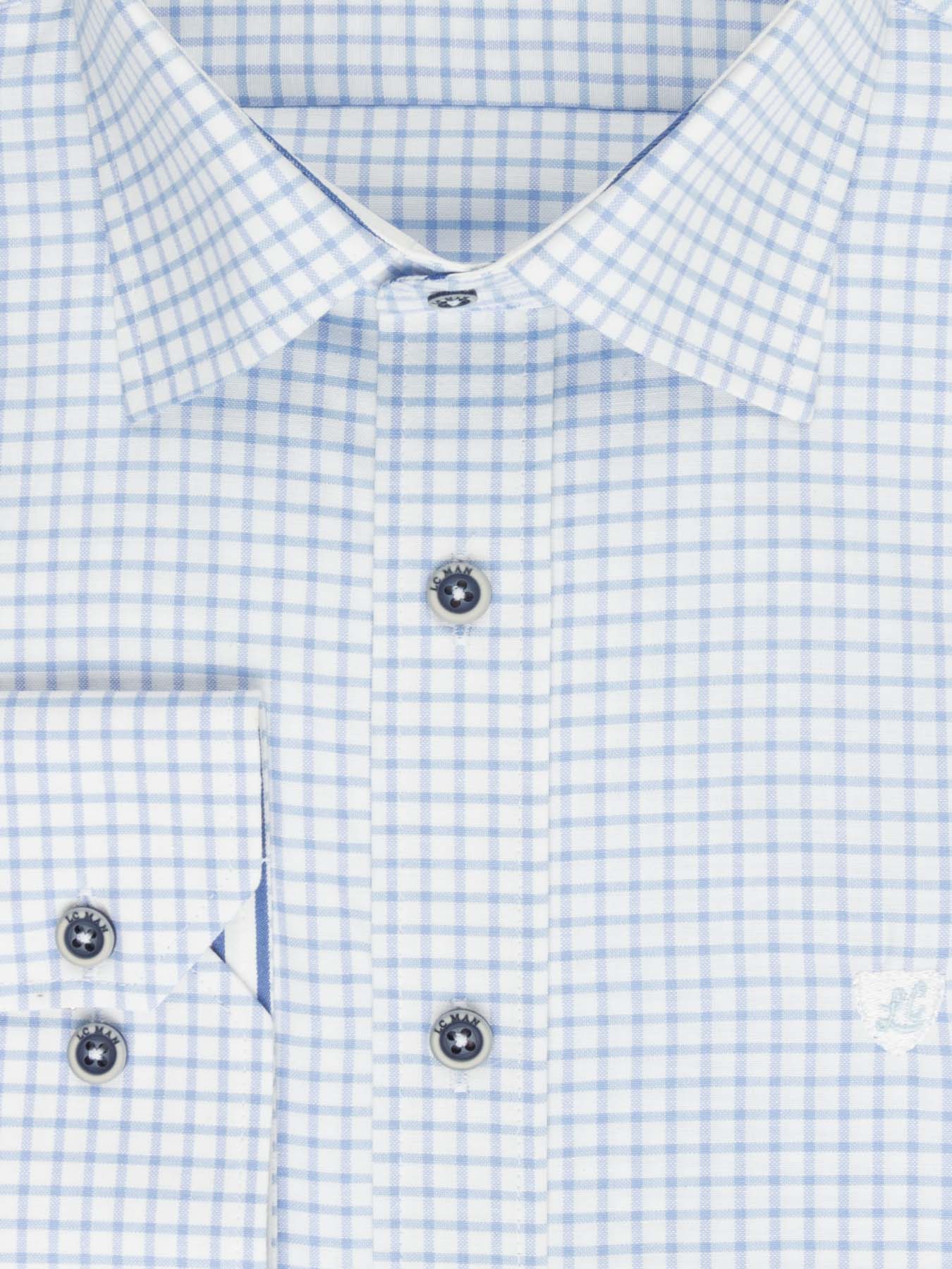 پیراهن آستین بلند چهارخانه آبی ال سی من 78