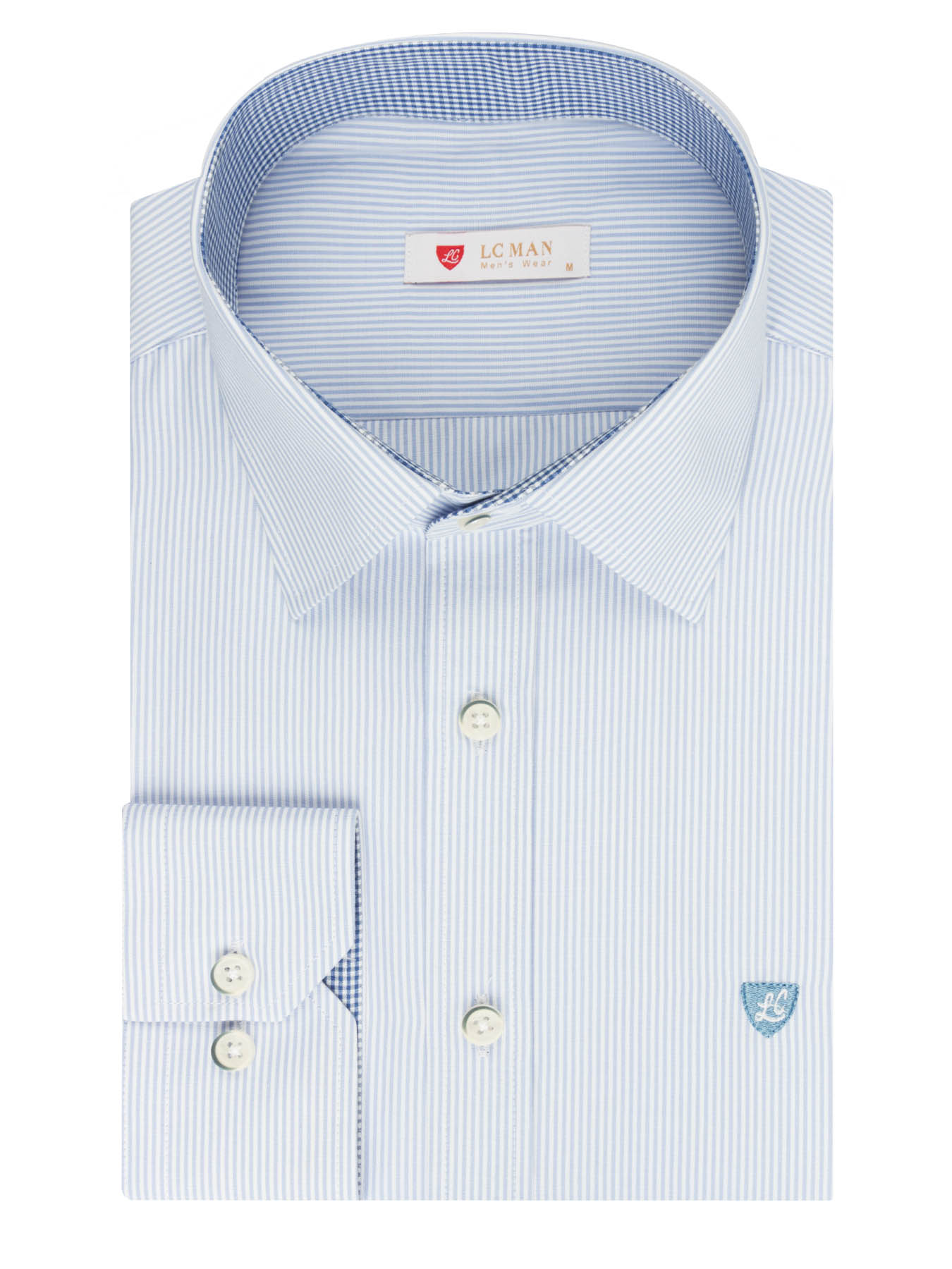 پیراهن آستین بلند آبی روشن راه راه 066