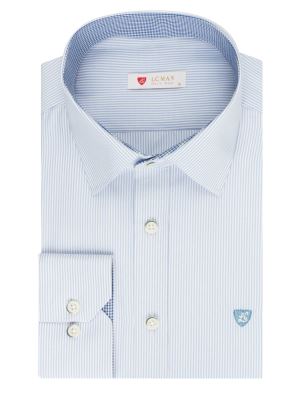 پیراهن آستین بلند آبی روشن راه راه 066