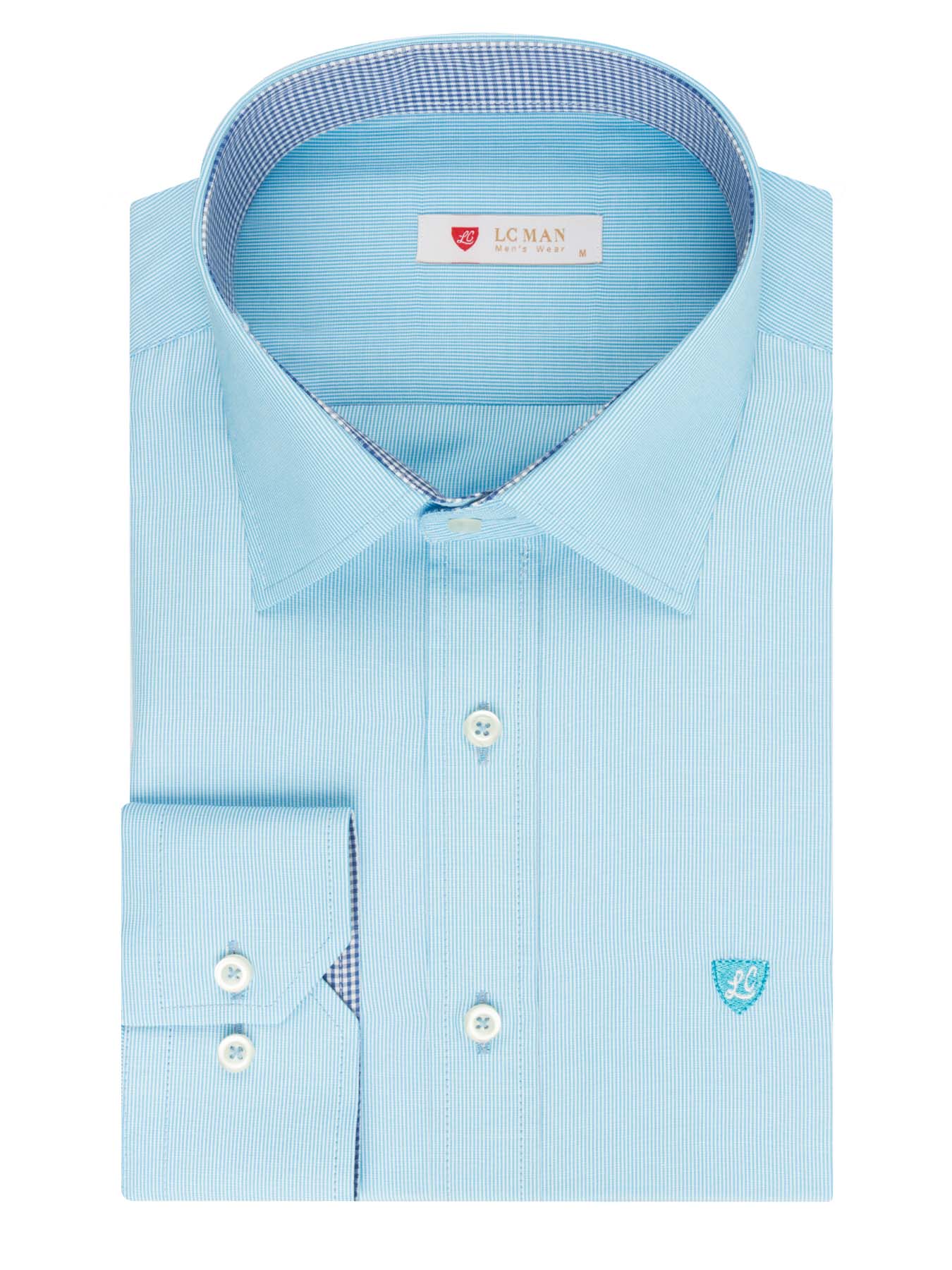 پیراهن آستین بلند راه راه ریز آبی روشن ال سی من 66