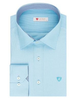 پیراهن آستین بلند راه راه ریز آبی روشن ال سی من 66