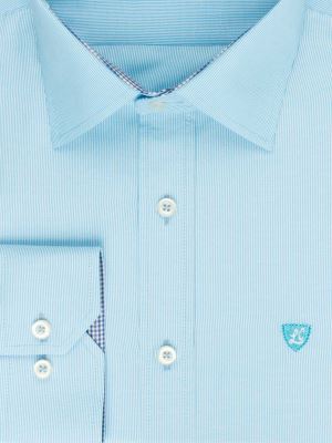 پیراهن آستین بلند راه راه ریز آبی روشن ال سی من 66