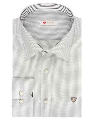 پیراهن آستین بلند چهارخانه سفید ال سی من 76