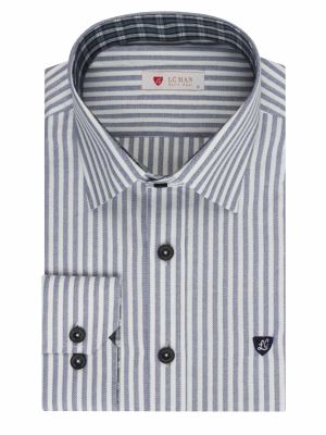 پیراهن آستین بلند آبی تیره راه راه ال سی من 68