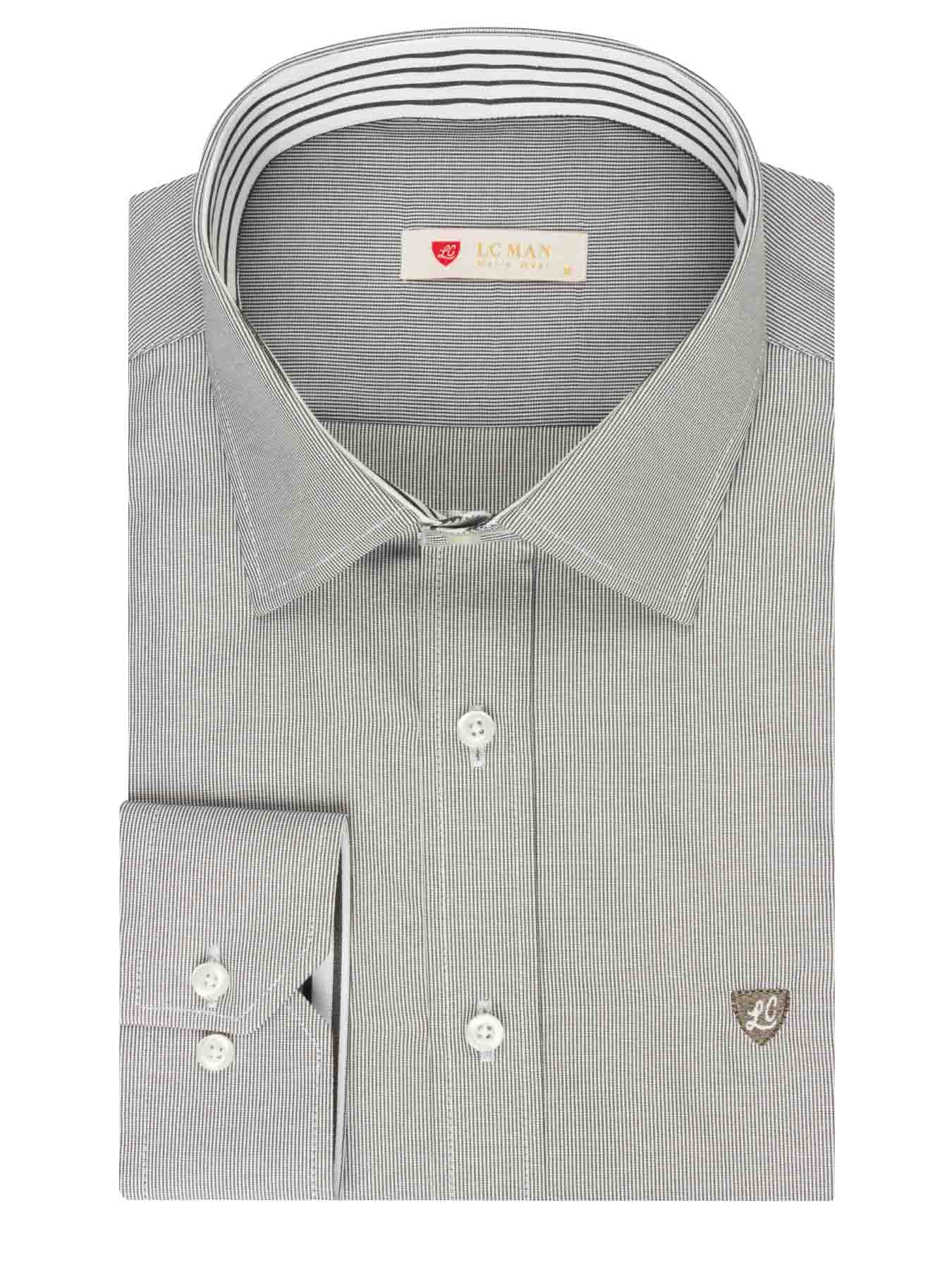 پیراهن آستین بلند راه راه طوسی ال سی من 66