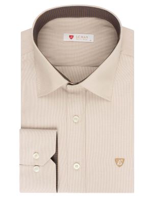 پیراهن آستین بلند راه راه ریز کرم ال سی من 76