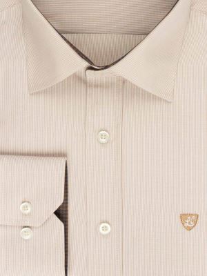 پیراهن آستین بلند راه راه ریز کرم ال سی من 76