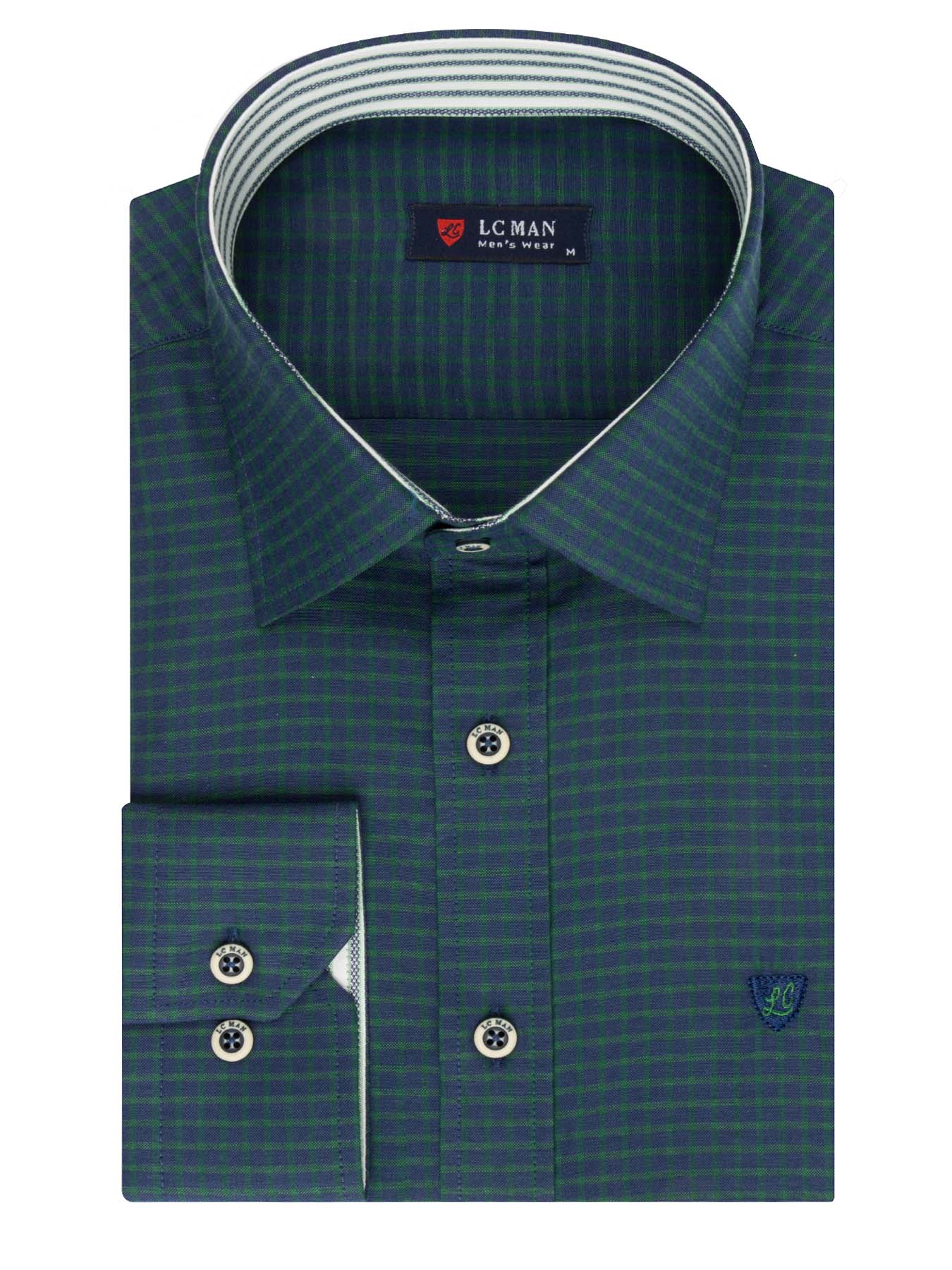 پیراهن آستین بلند چهارخانه ریز سبز ال سی من 66