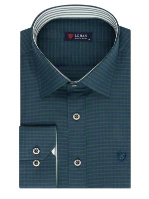 پیراهن آستین بلند چهارخانه ریز سبز ال سی من 66