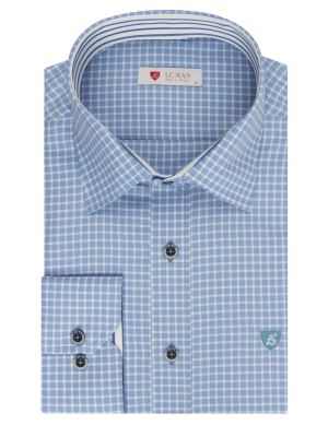 پیراهن آبی روشن چهارخانه آستین بلند ال سی من 68