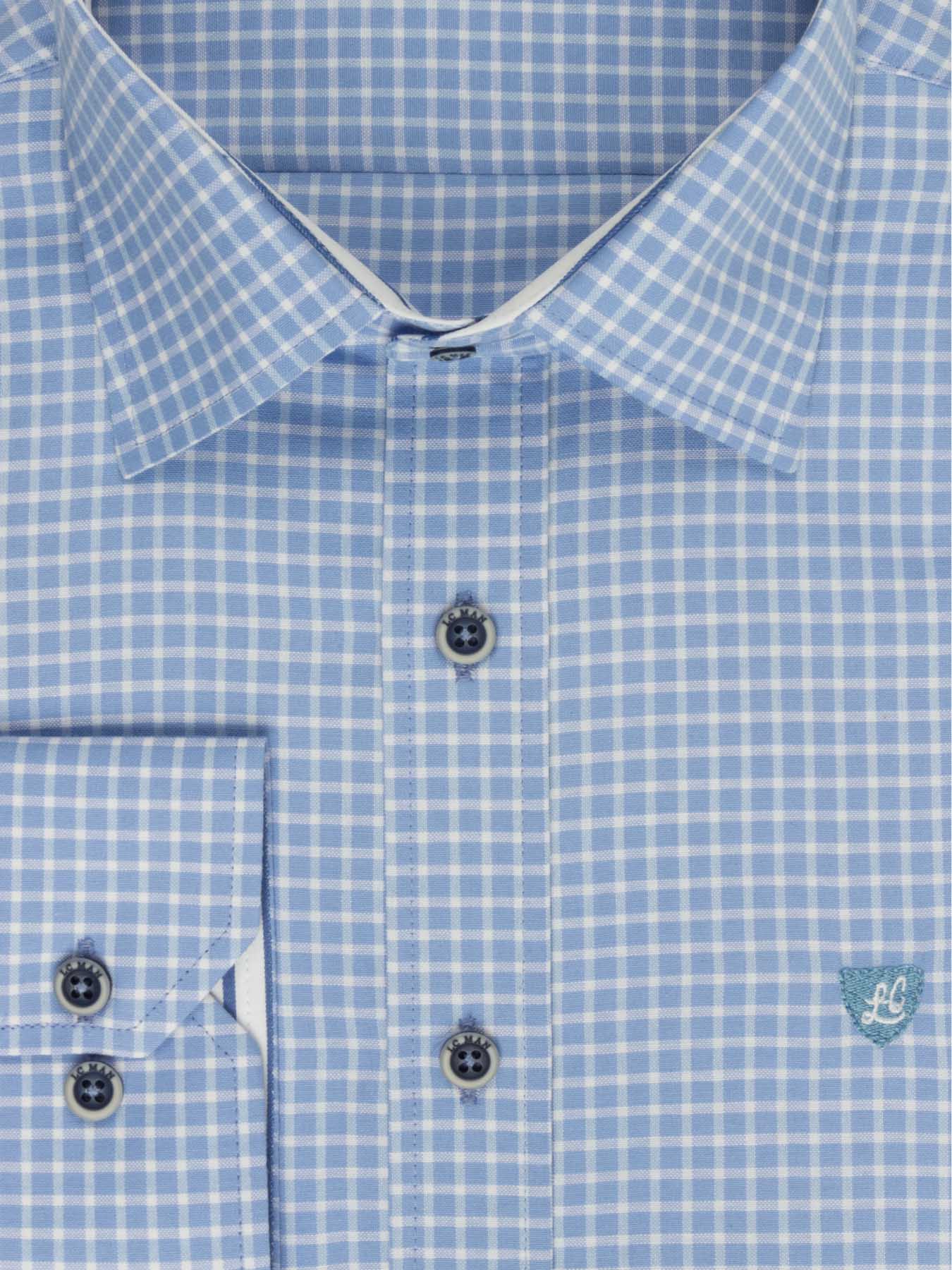 پیراهن آبی روشن چهارخانه آستین بلند ال سی من 68