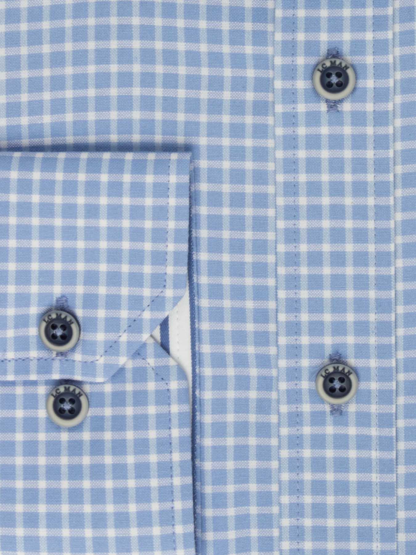 پیراهن آبی روشن چهارخانه آستین بلند ال سی من 68