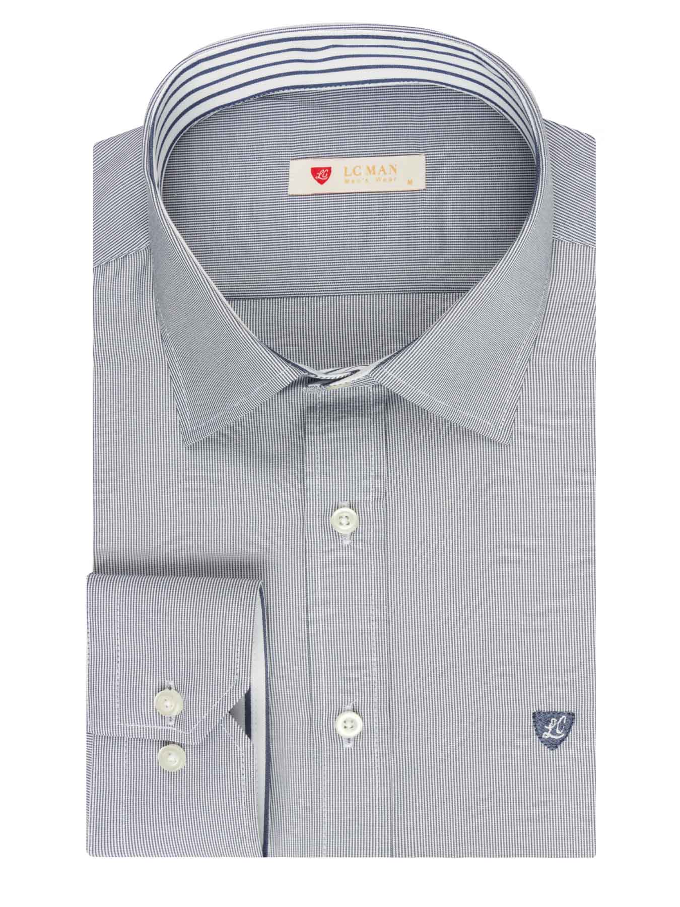 پیراهن راه راه ریز سرمه ای ال سی من 66