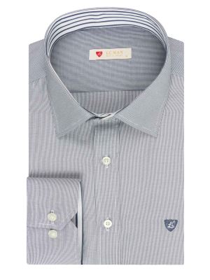 پیراهن راه راه ریز سرمه ای ال سی من 66