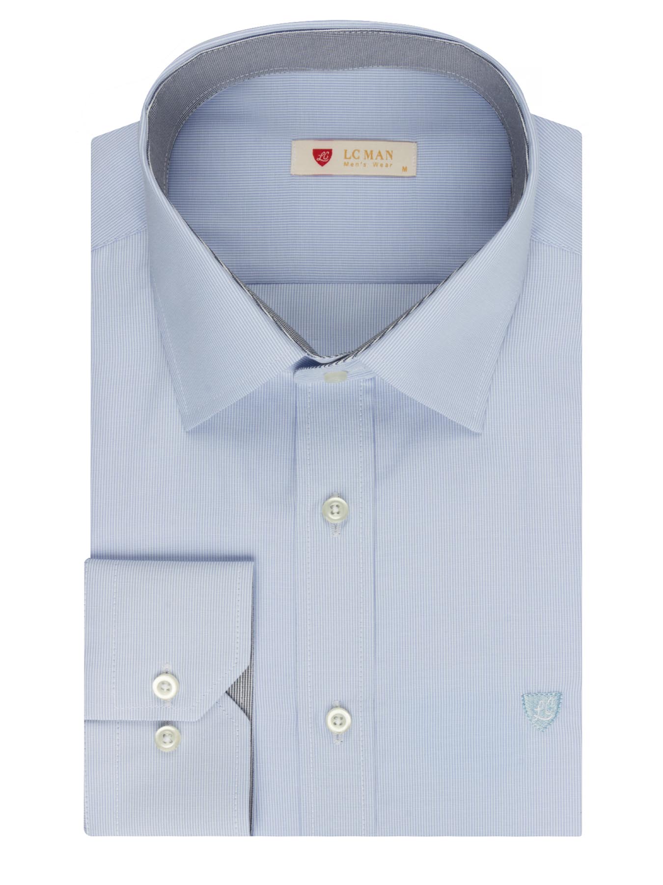 پیراهن آستین بلند آبی روشن راه راه ریز ال سی من 66