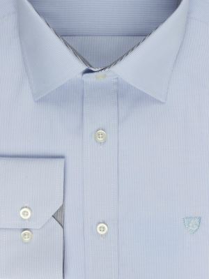 پیراهن آستین بلند آبی روشن راه راه ریز ال سی من 66