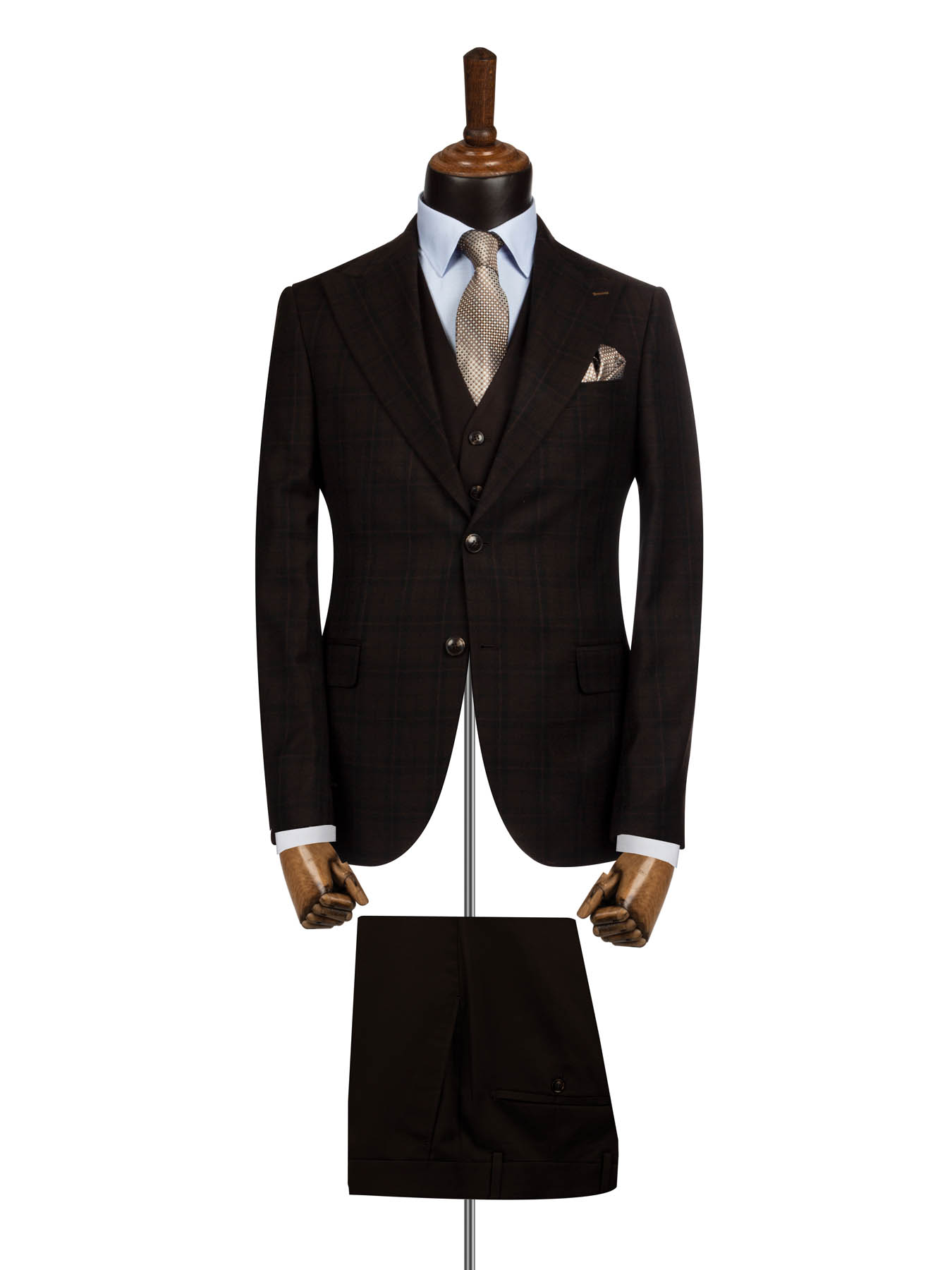 کت و شلوار ژیله قهوه ای چهارخانه ال سی من 1 