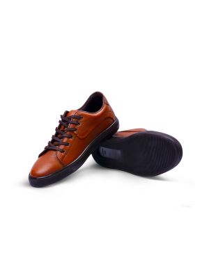 کفش چرم  بنددار عسلی ال سی من