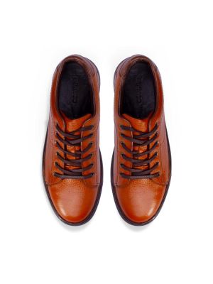 کفش چرم  بنددار عسلی ال سی من