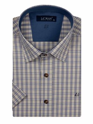 پیراهن آستین کوتاه چهارخانه کرم ال سی من 18