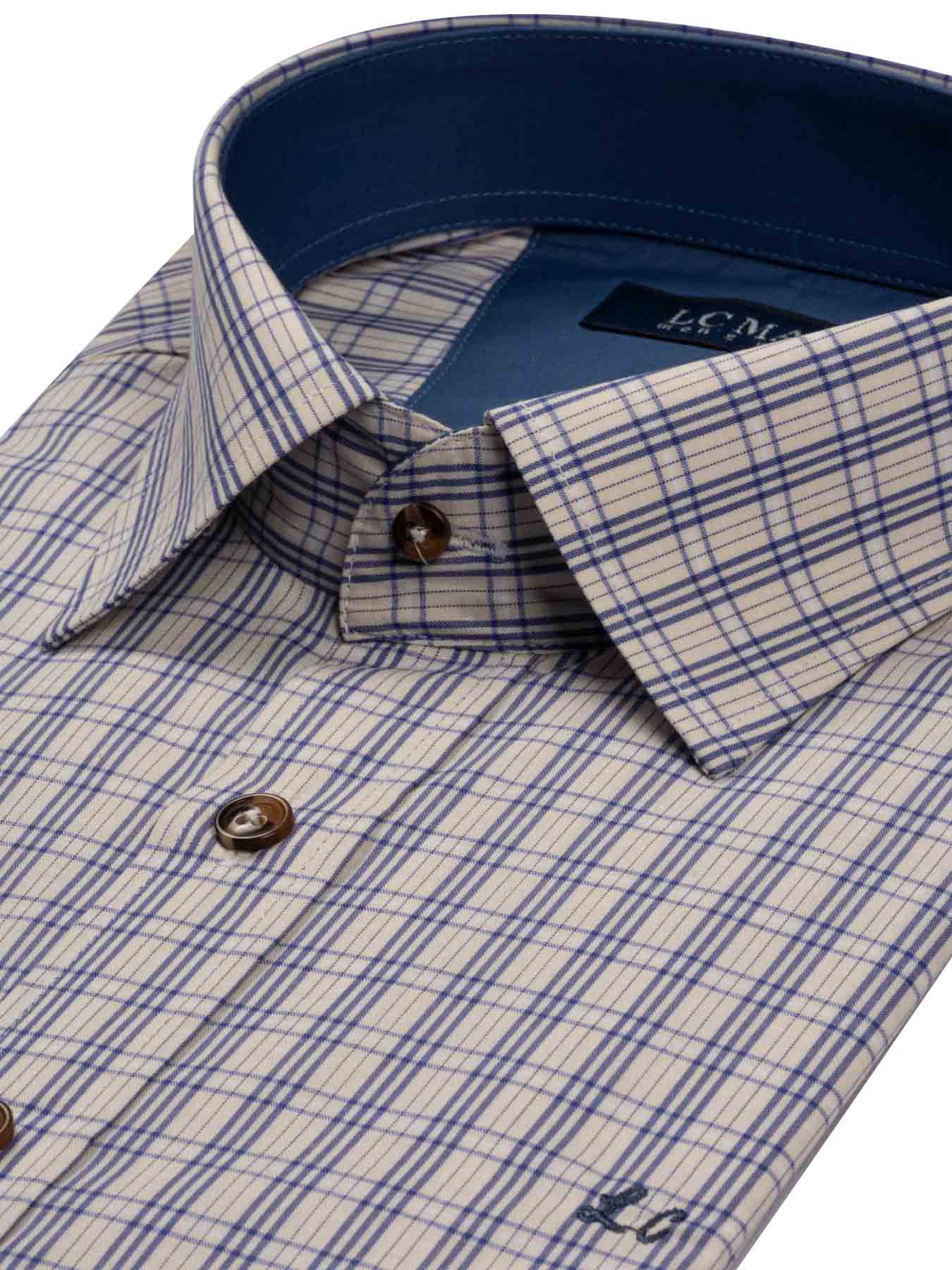 پیراهن آستین کوتاه چهارخانه کرم ال سی من 18