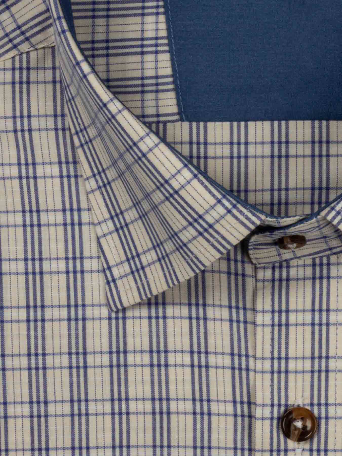 پیراهن آستین کوتاه چهارخانه کرم ال سی من 18