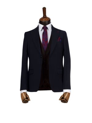 کت و شلوار و ژیله ساده سرمه ای ال سی من 