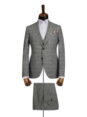 کت و شلوار و ژیله چهارخانه طوسی ال سی من 6