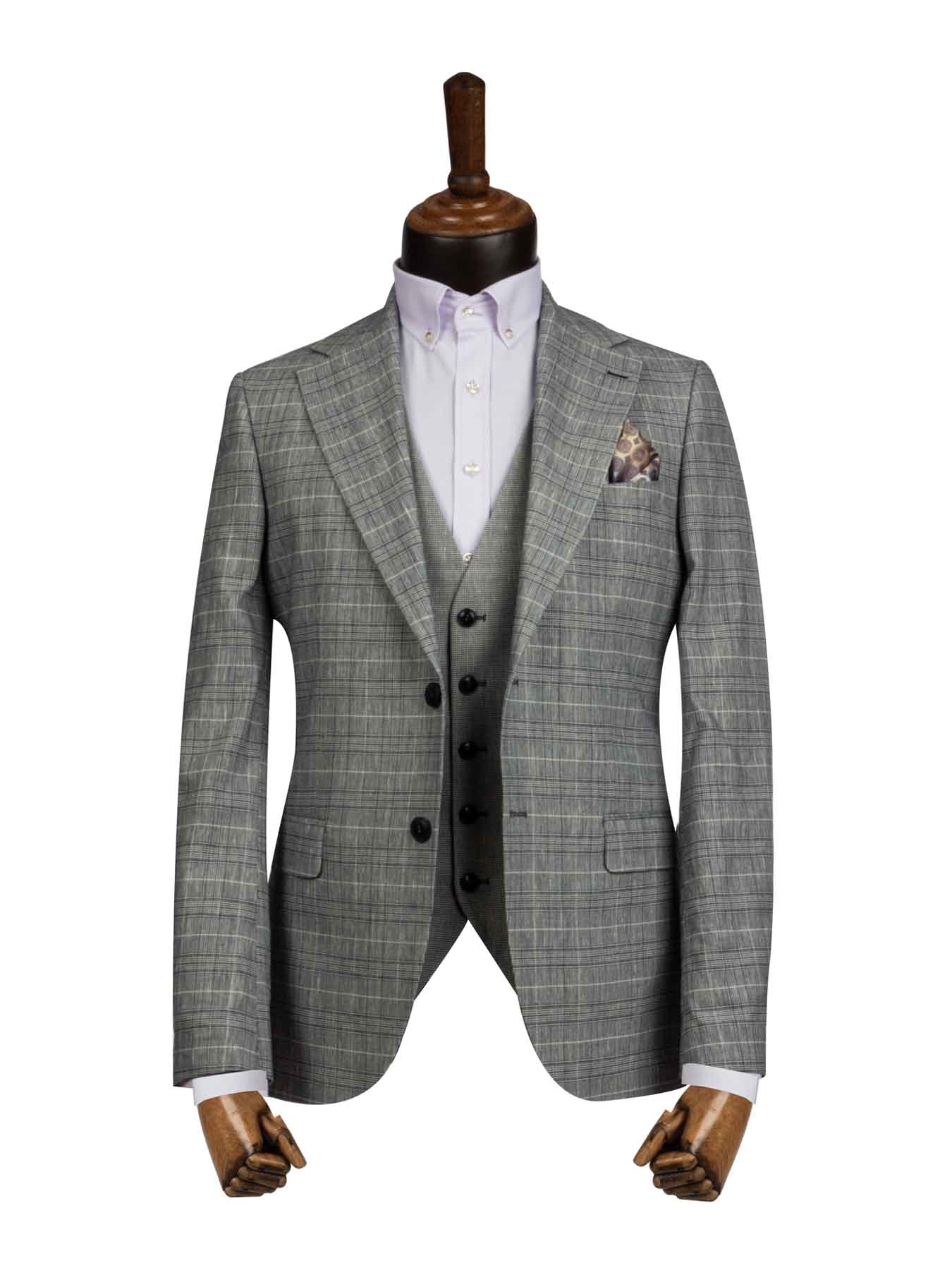 کت و شلوار و ژیله چهارخانه طوسی ال سی من 6