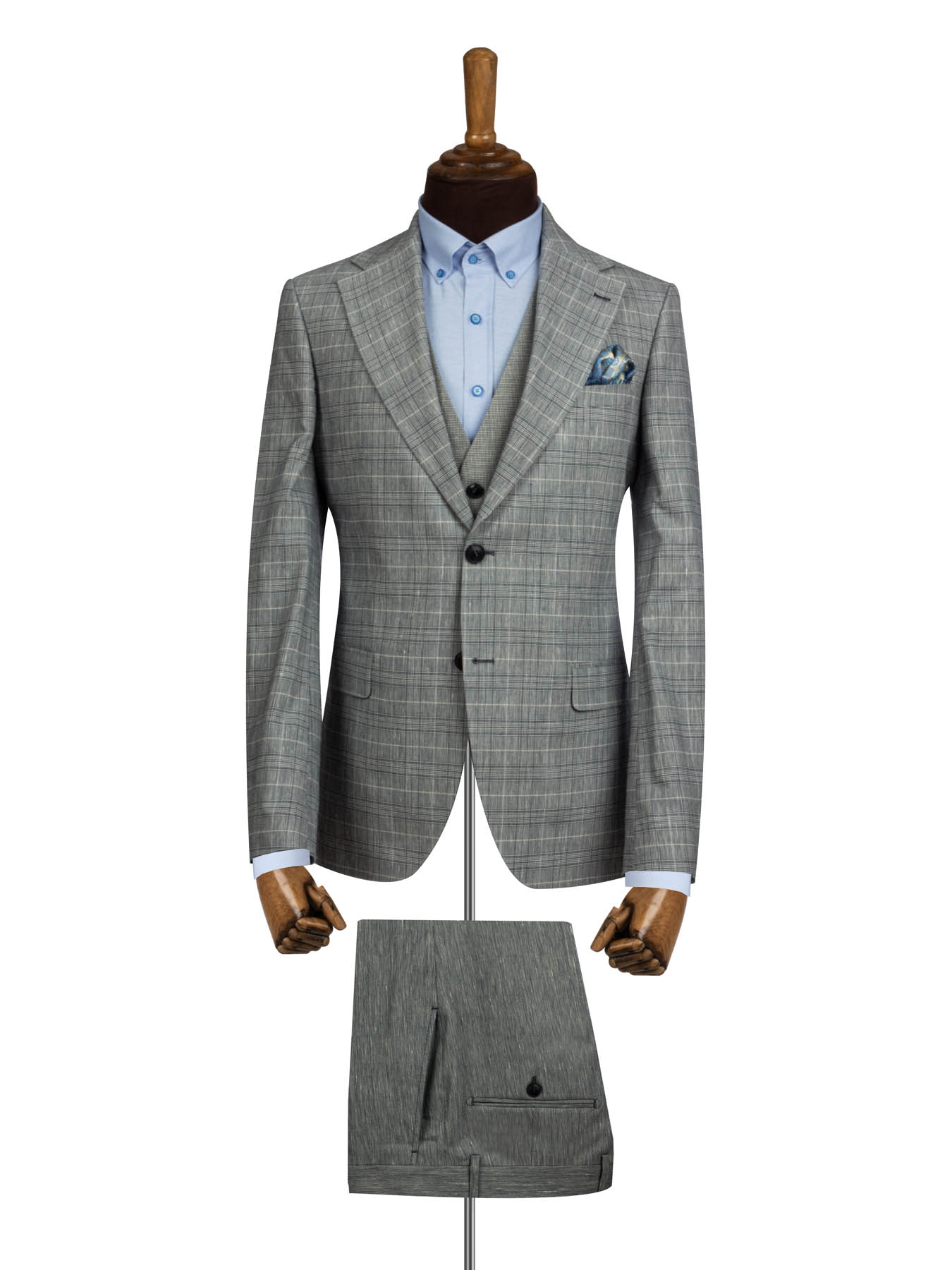 کت و شلوار و ژیله چهارخانه طوسی ال سی من 4