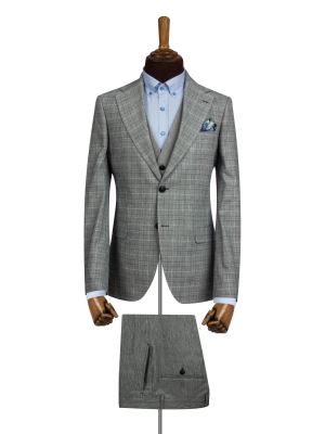 کت و شلوار و ژیله چهارخانه طوسی ال سی من 4