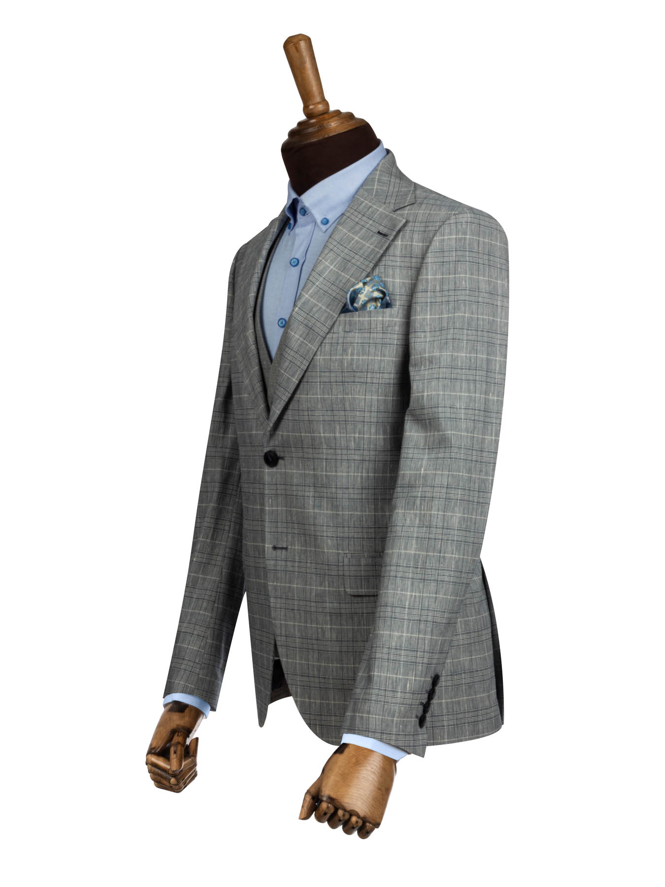 کت و شلوار و ژیله چهارخانه طوسی ال سی من 4