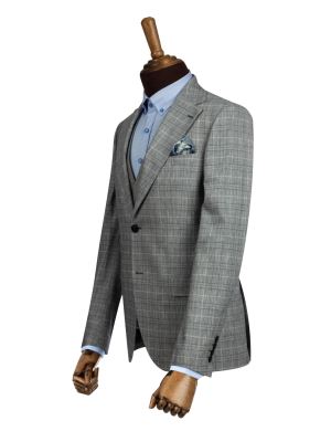 کت و شلوار و ژیله چهارخانه طوسی ال سی من 4