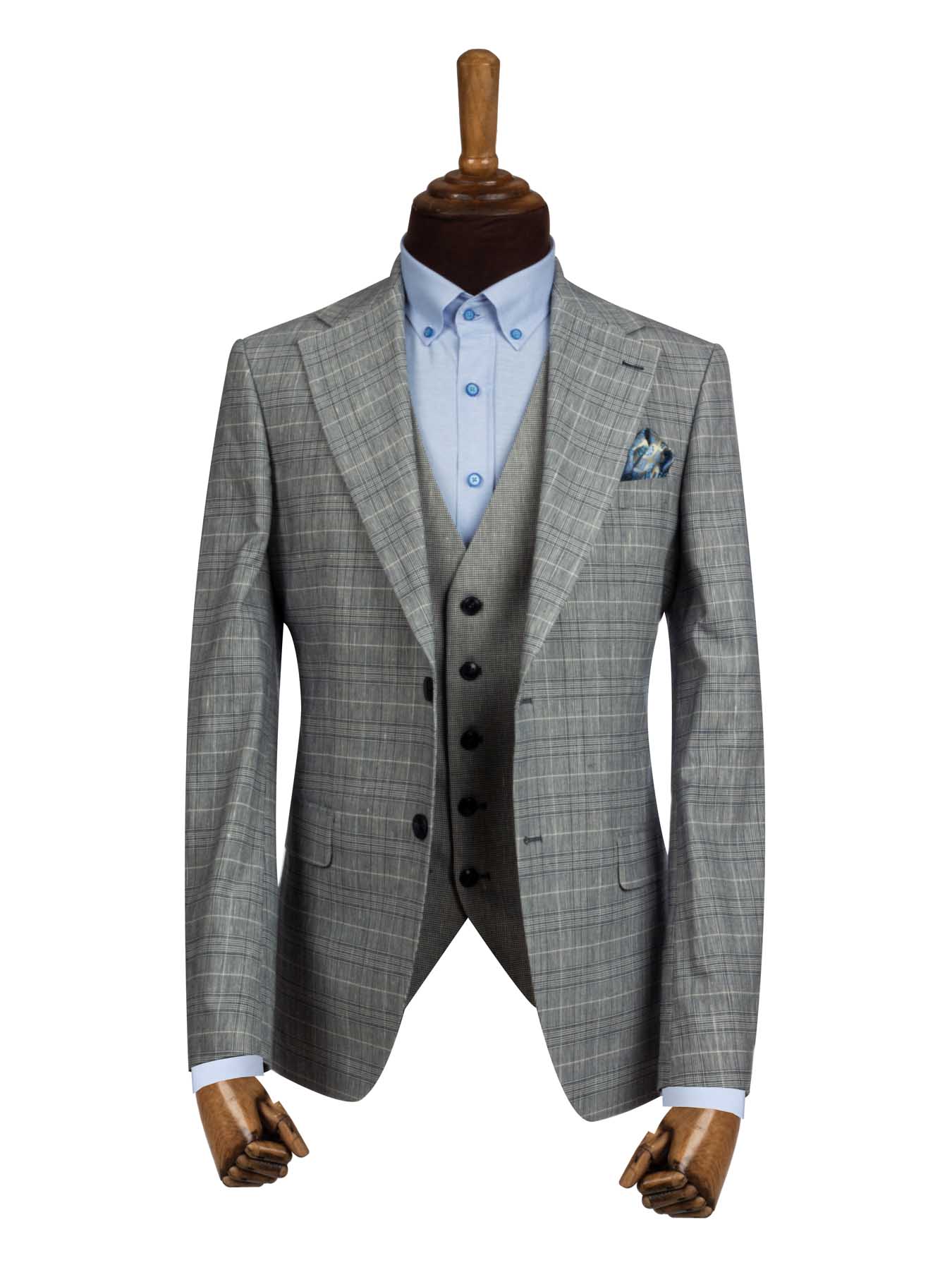 کت و شلوار و ژیله چهارخانه طوسی ال سی من 4