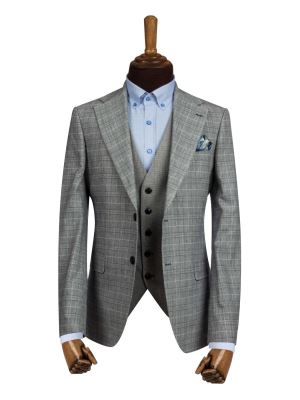 کت و شلوار و ژیله چهارخانه طوسی ال سی من 4