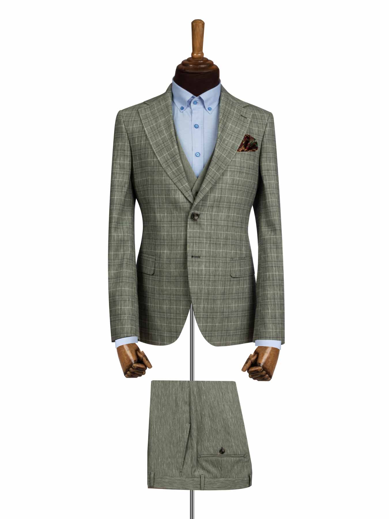 کت و شلوار و ژیله سبز چهارخانه ال سی من 3