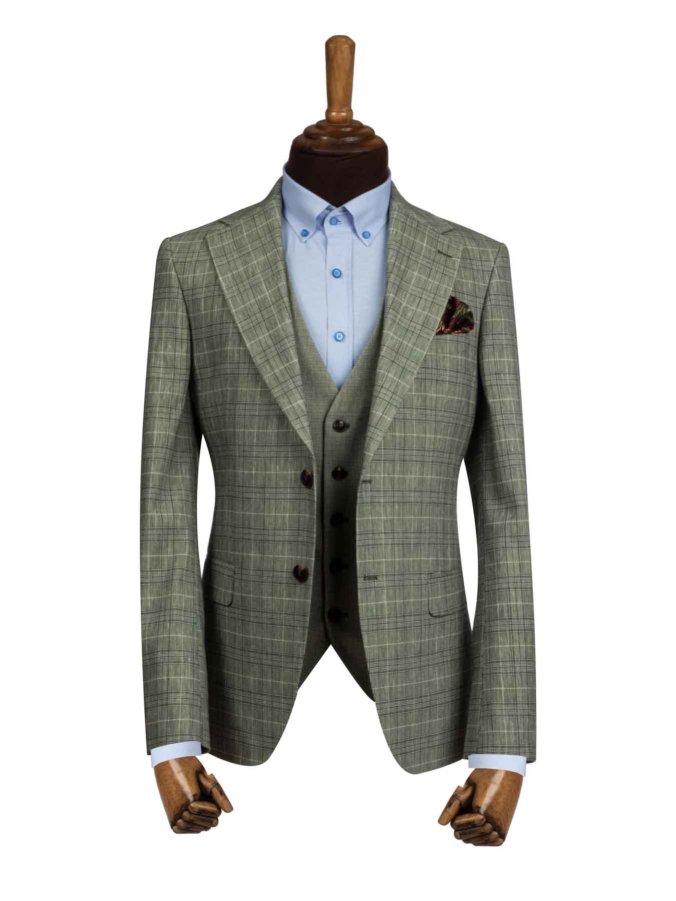 کت و شلوار و ژیله سبز چهارخانه ال سی من 3